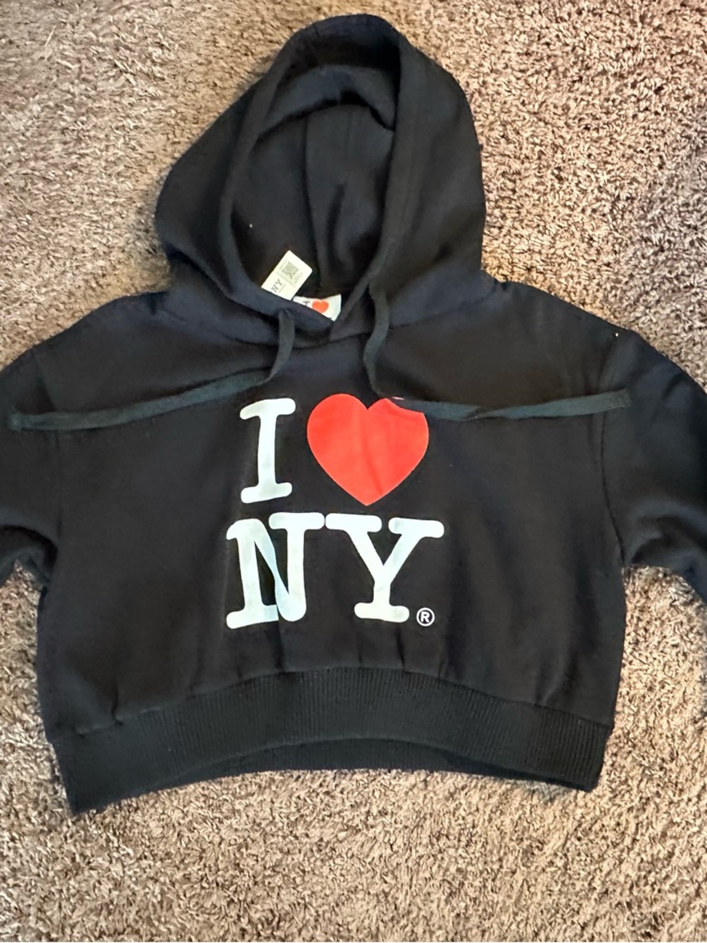 I ♥ NY Black Cropped Hoodie with Red Heart